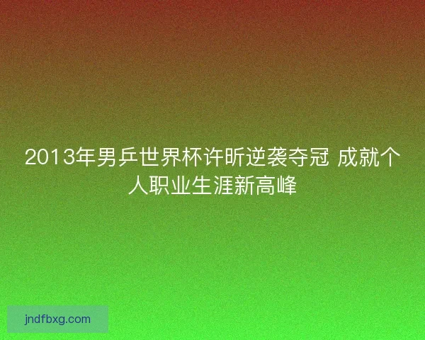 2013年男乒世界杯许昕逆袭夺冠 成就个人职业生涯新高峰