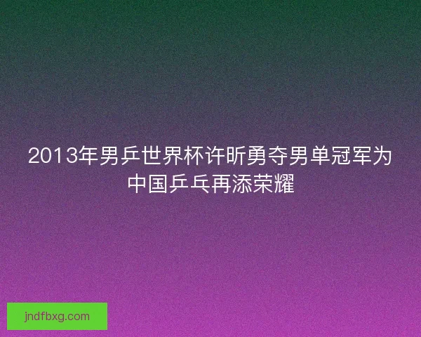 2013年男乒世界杯许昕勇夺男单冠军为中国乒乓再添荣耀