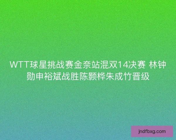 WTT球星挑战赛金奈站混双14决赛 林钟勋申裕斌战胜陈颢桦朱成竹晋级